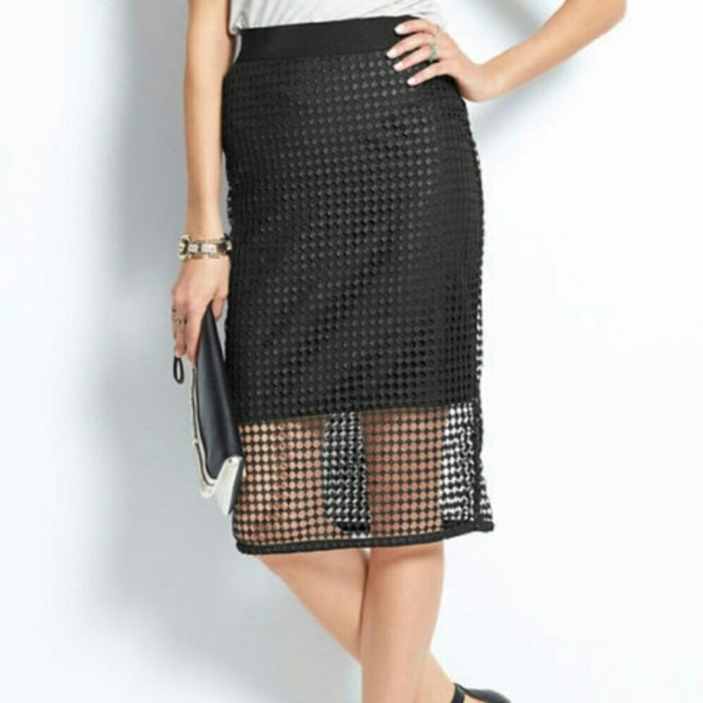 Ann Taylor Black Mesh Overlay Pencil Skirt